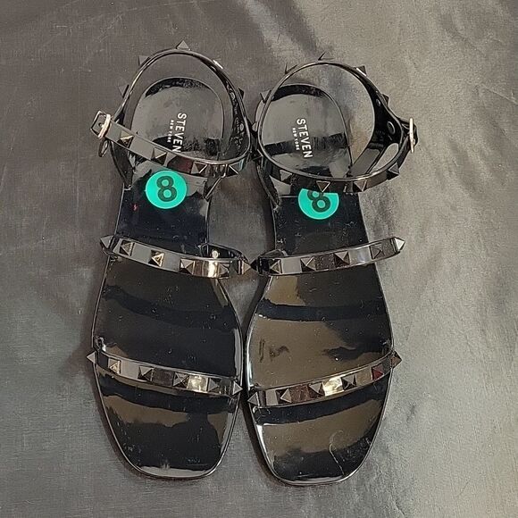 BRAND NEW STEVEN NEW YORK OPEN STUDDED DETAILS ANKLE STRAP WITH BUCKLE SANDAL - Picture 4 of 13